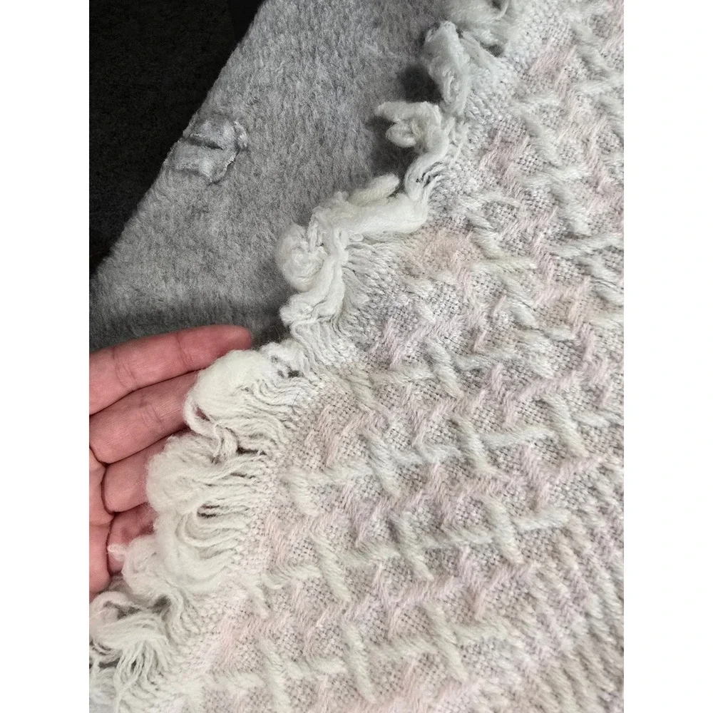 Vintage Woven Geometric Fringe Throw Baby Blanket Soft Pink Boho Textured 42x32